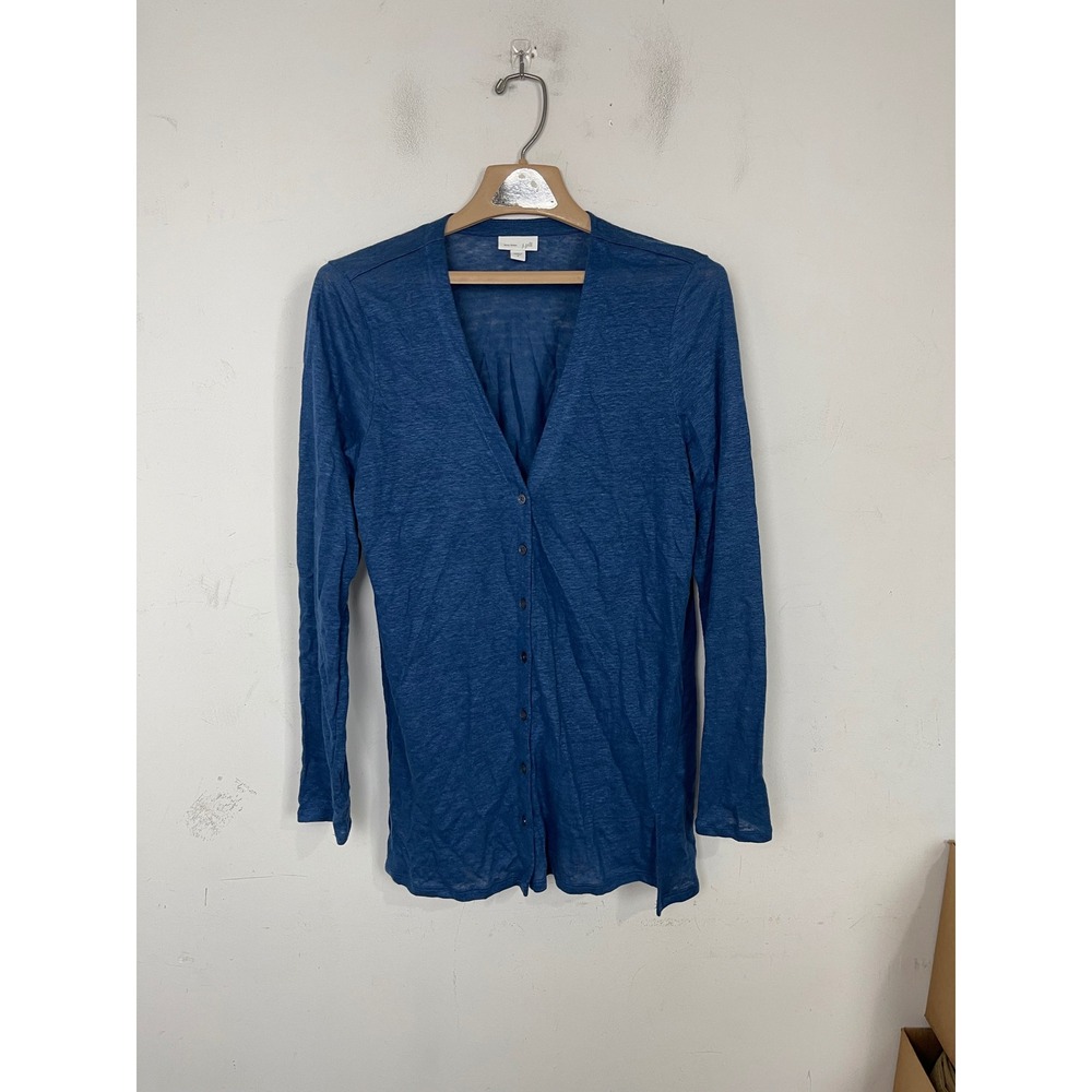 J. Jill Love Linen Cardigan Sweater Blue Long Sleeve V-Neck Button Front Small